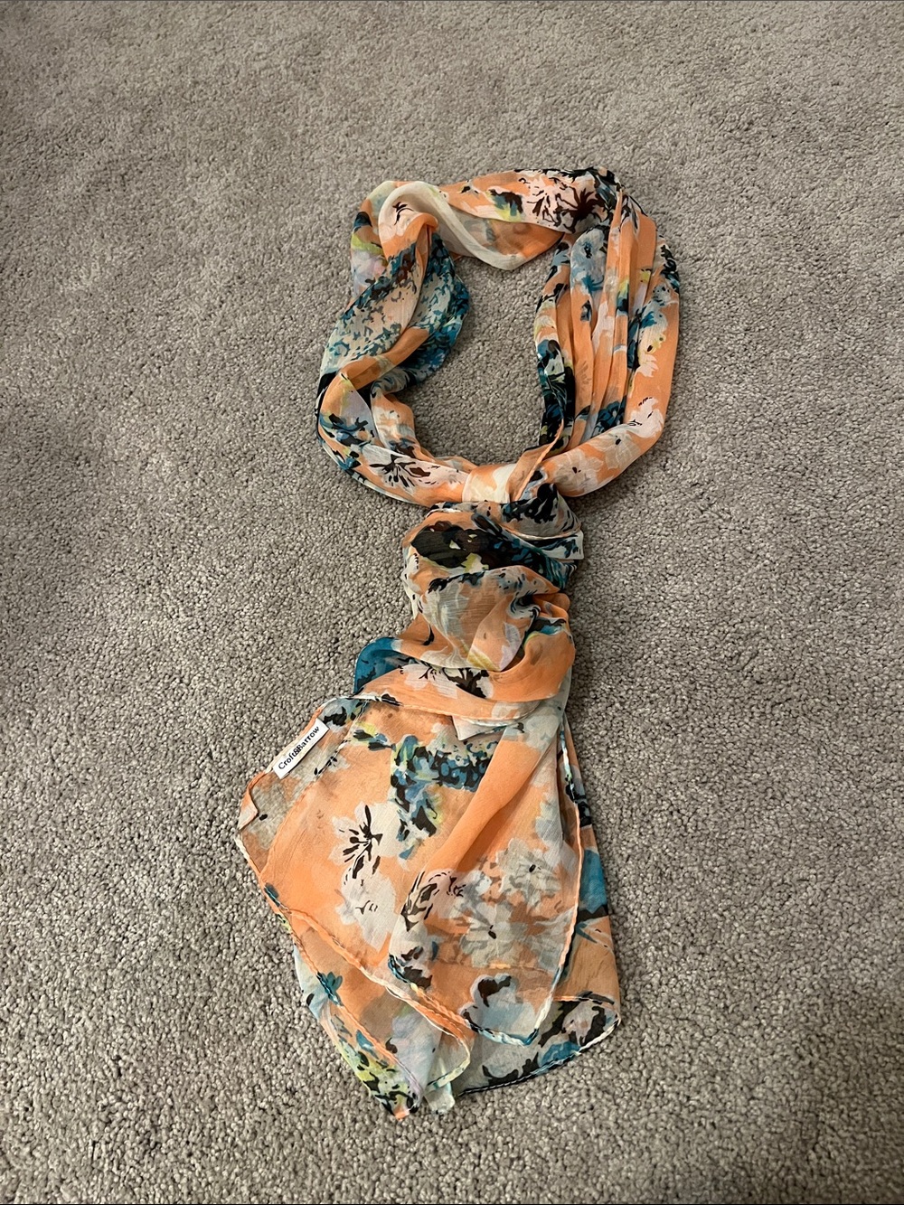 croft & barrow Orange Floral Scarf with Teal Accents